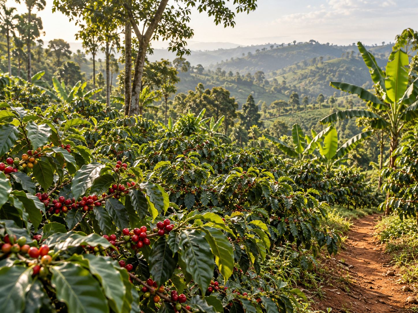 Illustration einer Kaffeeplantage in Uganda ohne Menschen